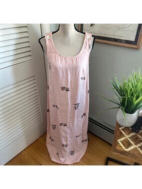 Vintage Requirements Dress Small Pink Linen Maxi Retro 90s Overall Boho Chic